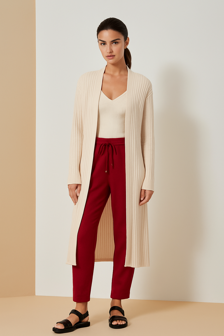 High-Waisted Knit Pants – Burgundy