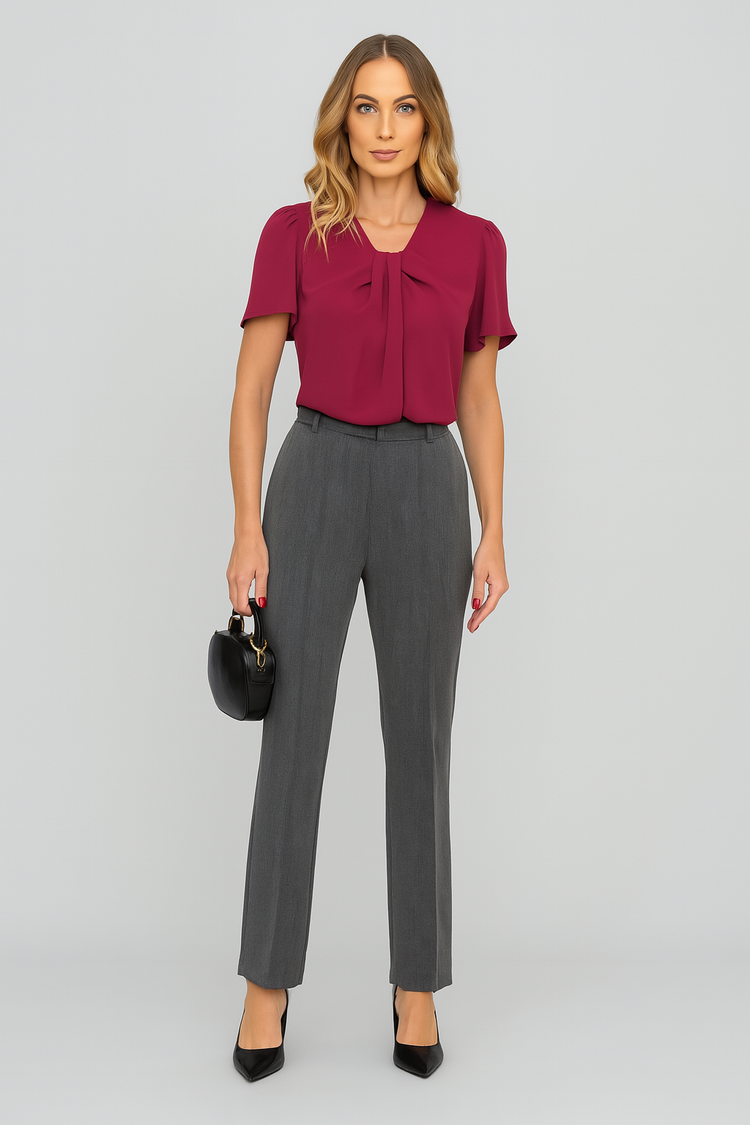 Pleated Front Short Sleeve Blouse