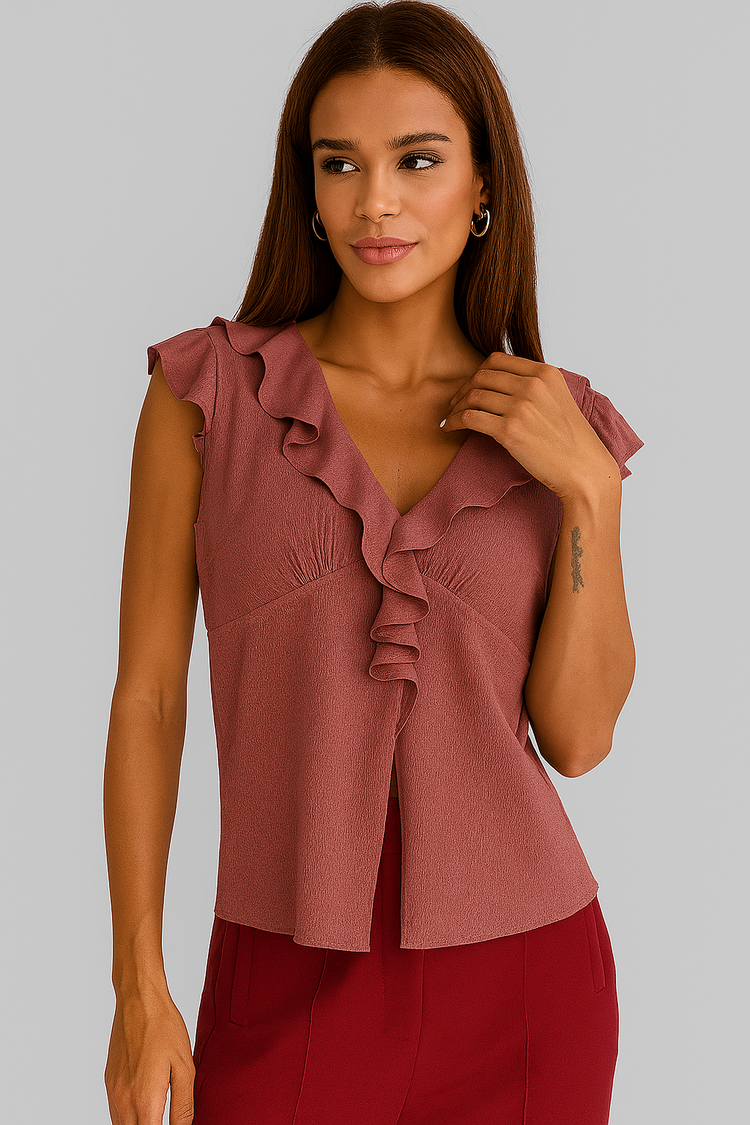 Feminine Ruffle V-Neck Sleeveless Blouse