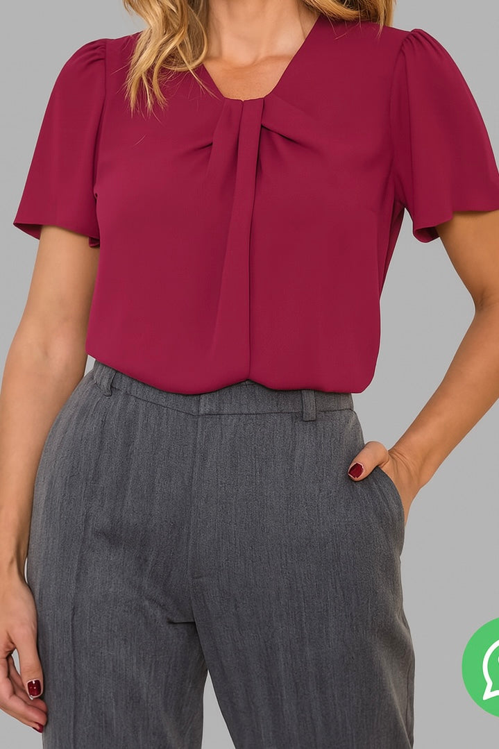 Pleated Front Short Sleeve Blouse