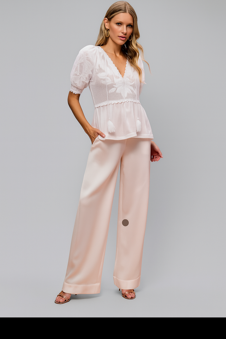 Weiße Baumwollbluse – Feminines Boho-Top mit Puffärmeln