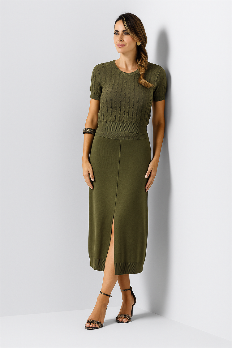 High-Waisted Knit Midi Skirt