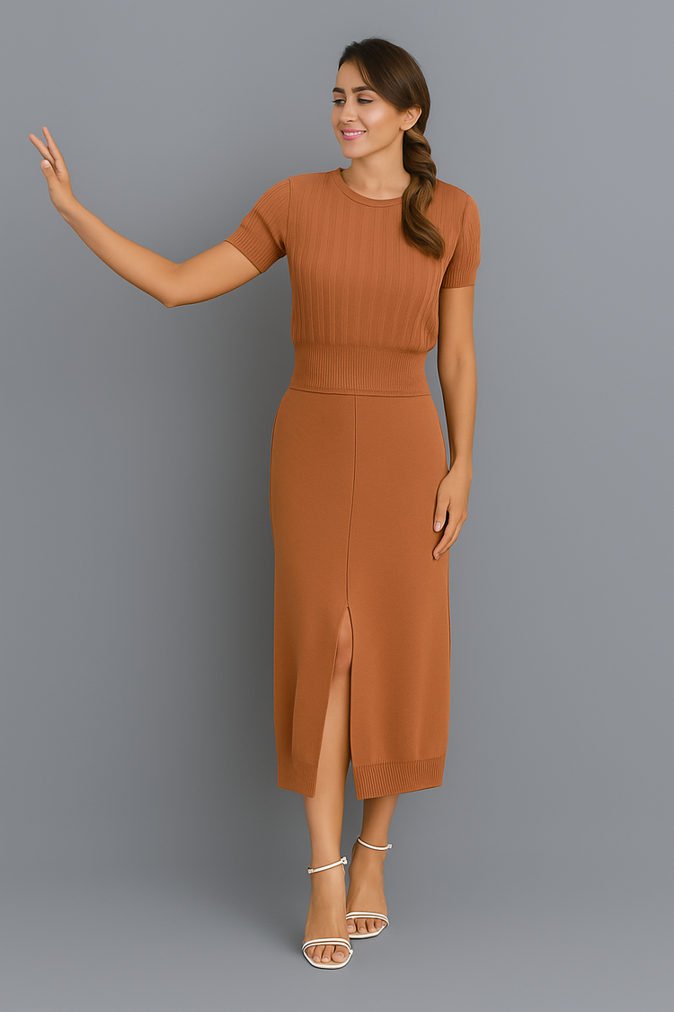 High-Waisted Knit Midi Skirt