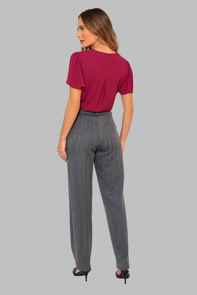 Pleated Front Short Sleeve Blouse