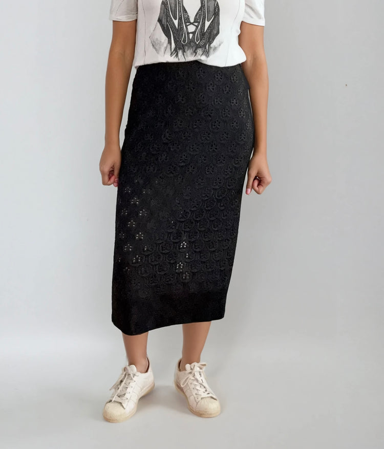 Lace Midi Skirt with Floral Details