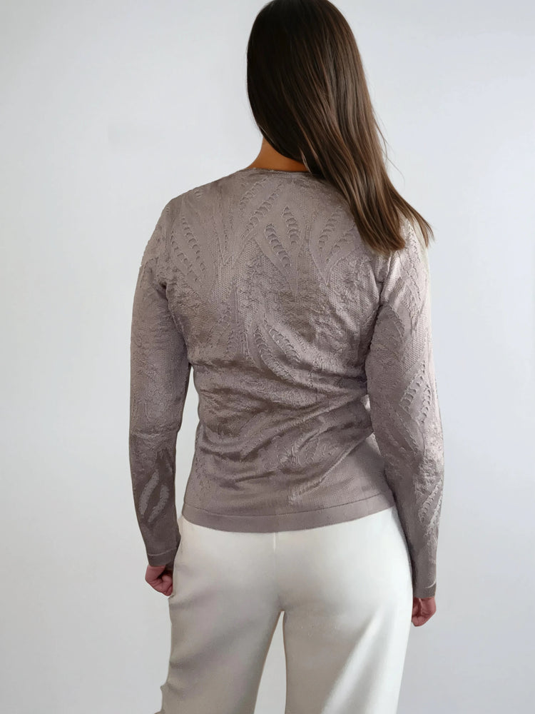 Fine Knit Sweater with Leaf Pattern