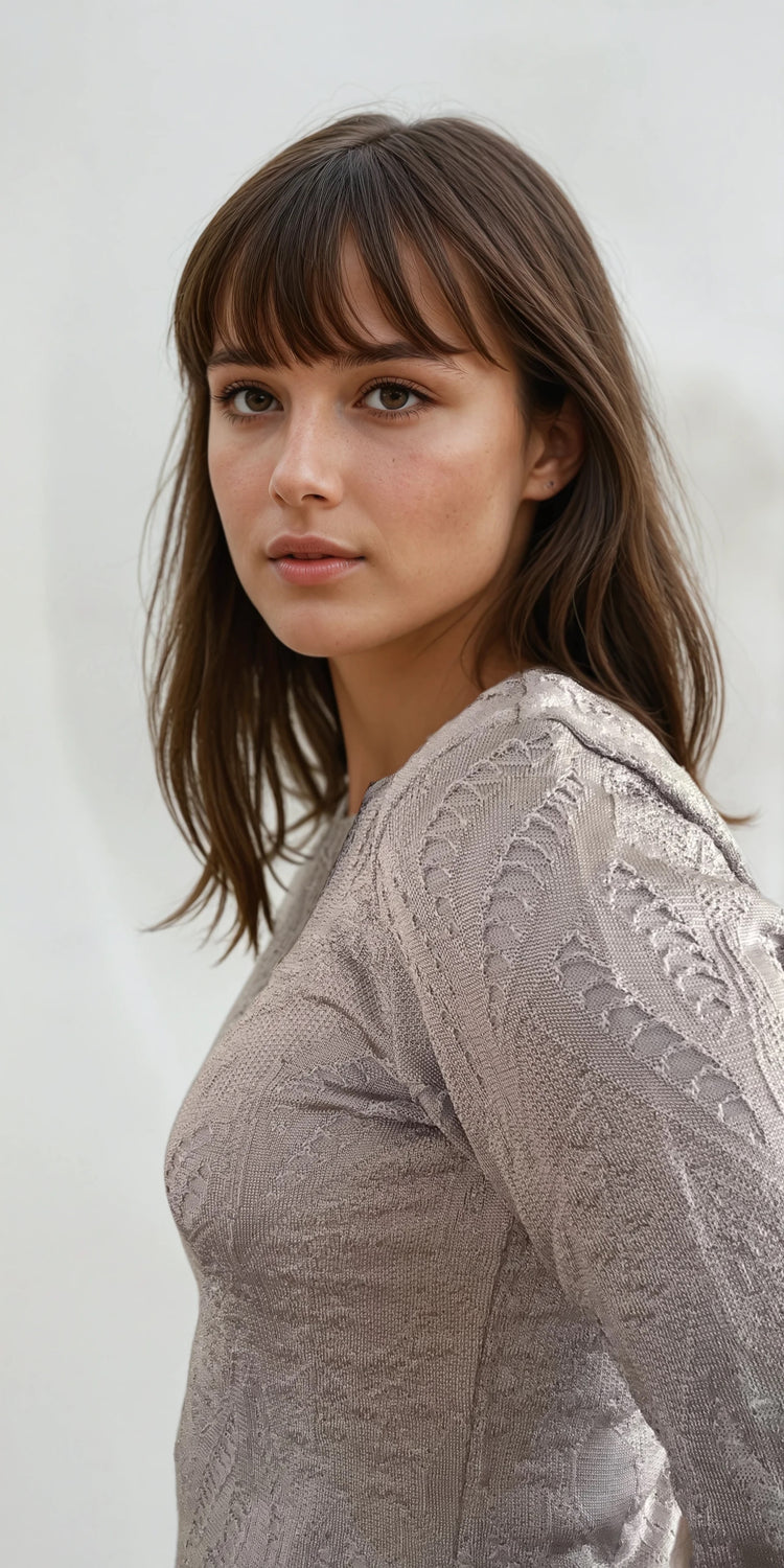 Fine Knit Sweater with Leaf Pattern