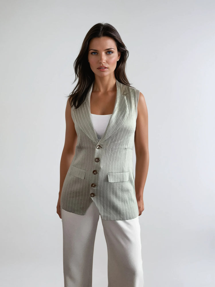 Striped Knit Vest with Buttons