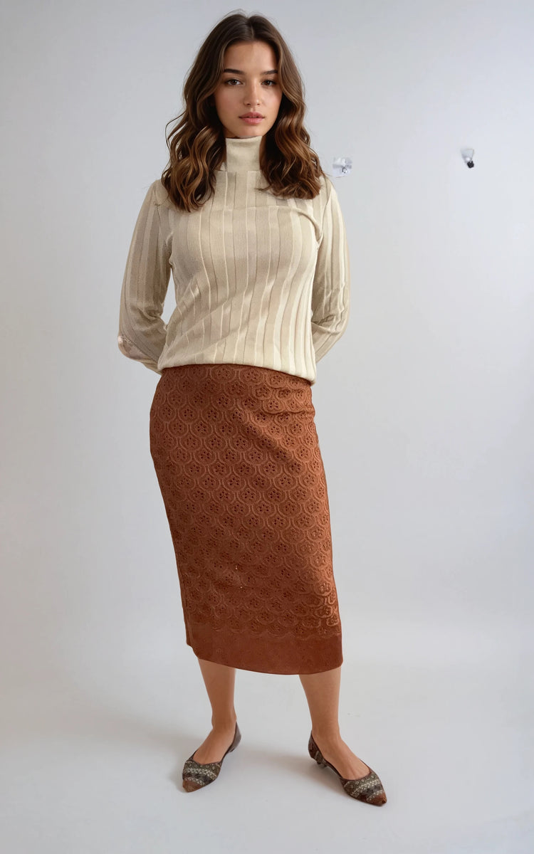 Lace Midi Skirt with Floral Details