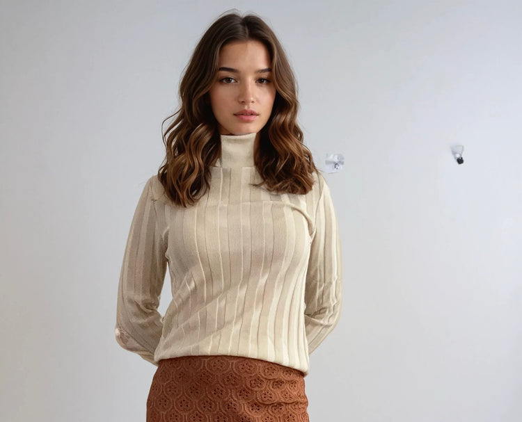 Turtleneck Sweater with Sheer Stripes