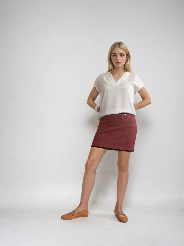 Structured Pencil Skirt with Decorative Details – Orange