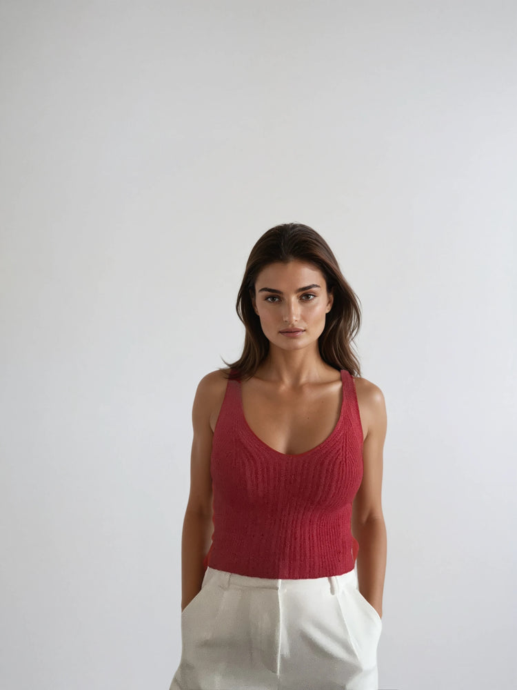 Strick-Top mit V-Ausschnitt