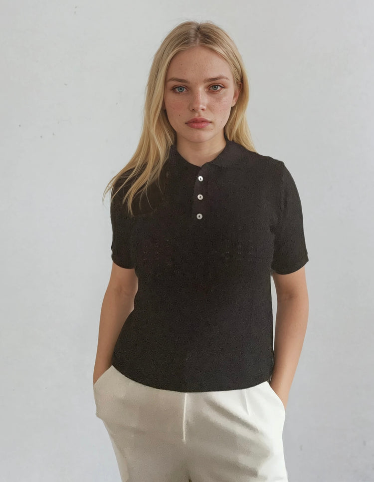 Knit Polo Shirt with Button Placket – Light Blue