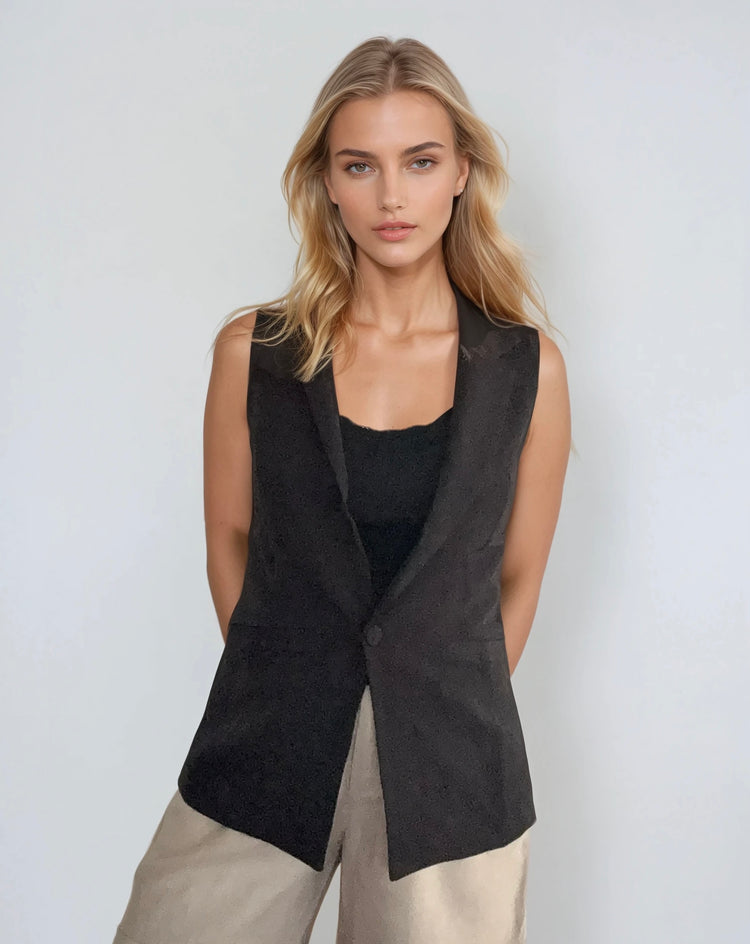 Sleeveless Long Vest – Black