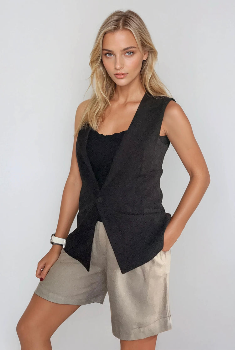 Sleeveless Long Vest – Black