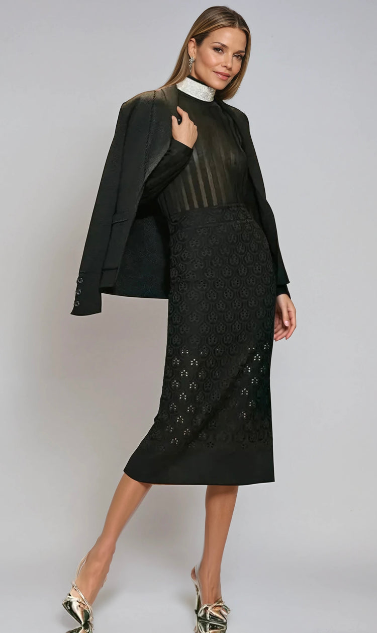 Lace Midi Skirt with Floral Details