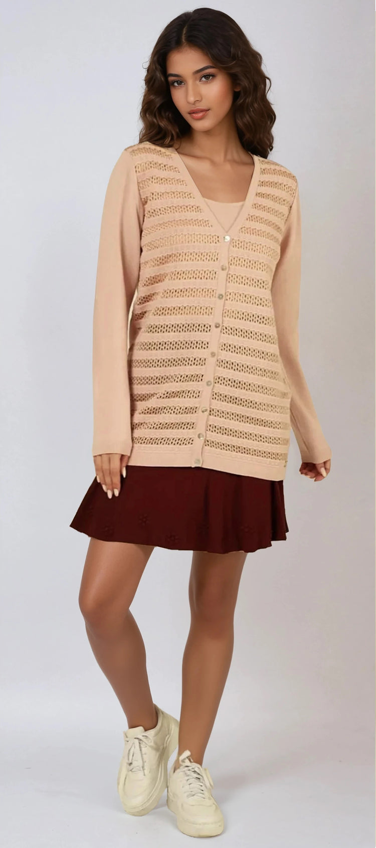 Flared Knit Mini Skirt – Wine Red