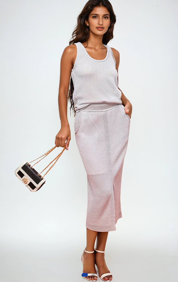 Textured Kni Tank Top - White