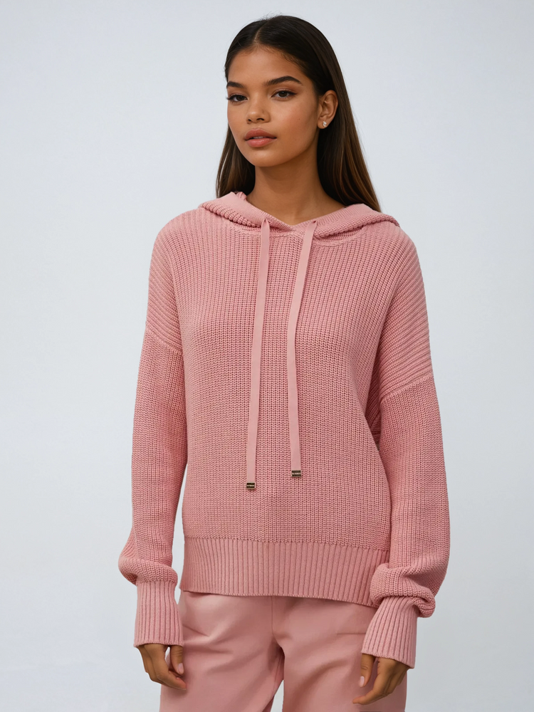 Knit Hoodie Sweater – Nude