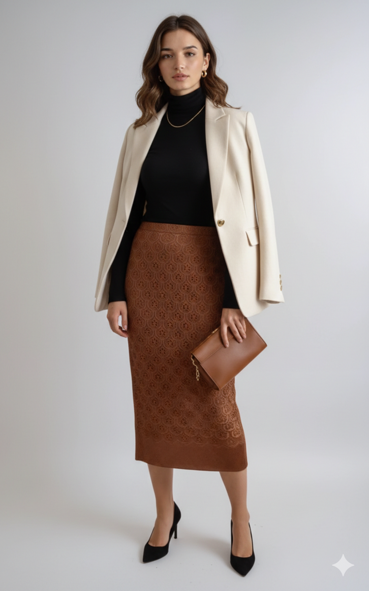 Lace Midi Skirt with Floral Details