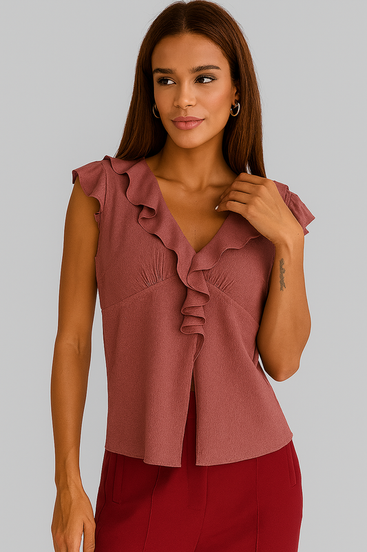 Feminine Ruffle V-Neck Sleeveless Blouse