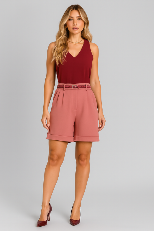 High-Waisted Tailored Shorts with Belt