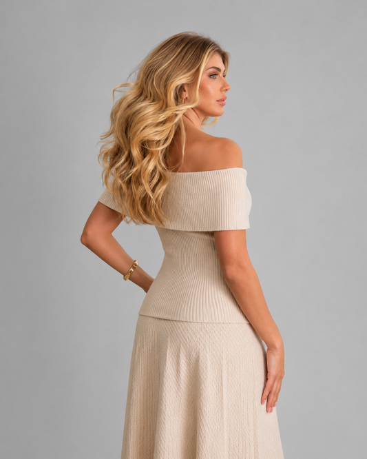 Off-Shoulder-Ripp-Stricktop - Grau