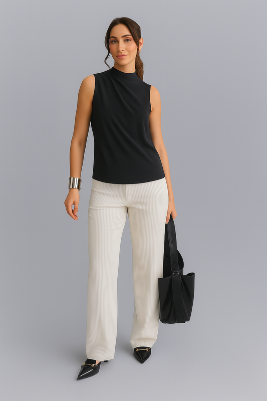 High-Waisted Wide-Leg Pants in Off-White