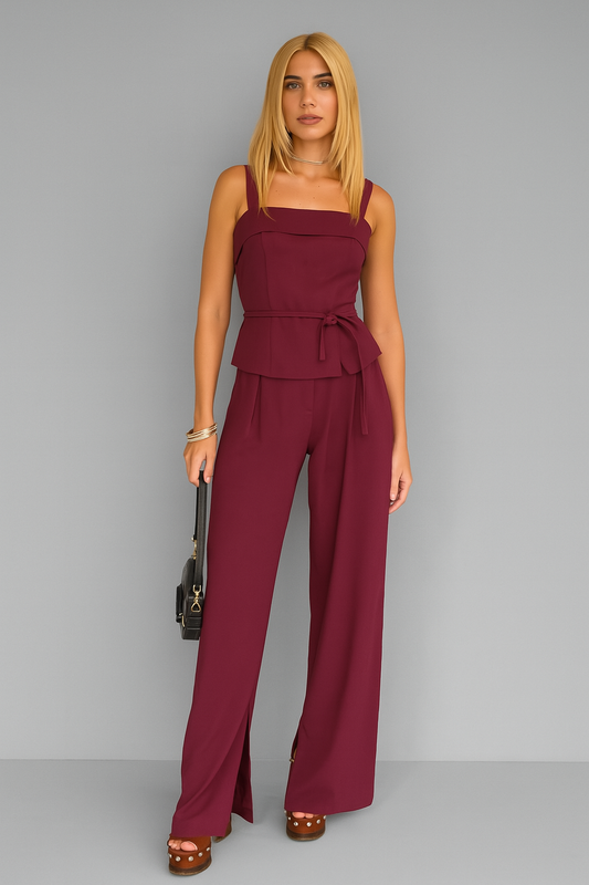 Elegant Strap Detail Fitted Top – Tailored Viscose Blend Top