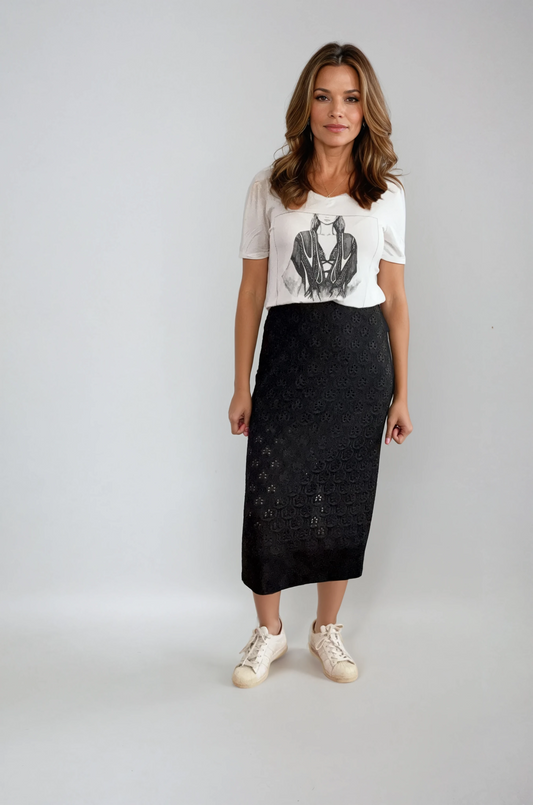 Lace Midi Skirt with Floral Details