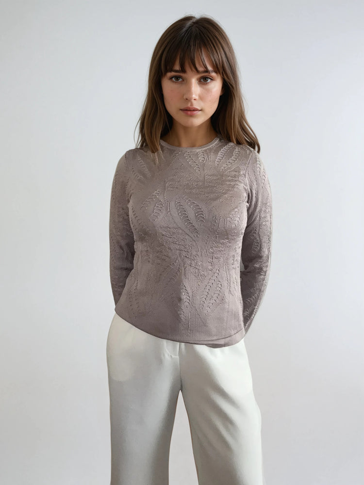 Fine Knit Sweater with Leaf Pattern