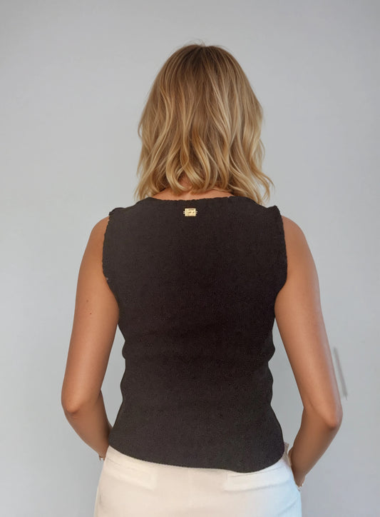 Ärmelloses Stricktop mit quadratischem Ausschnitt – Schwarz