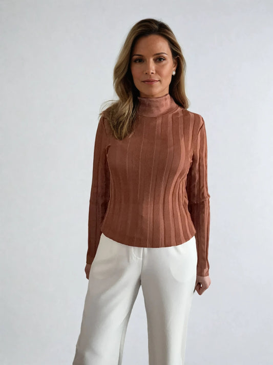 Turtleneck Sweater with Sheer Stripes