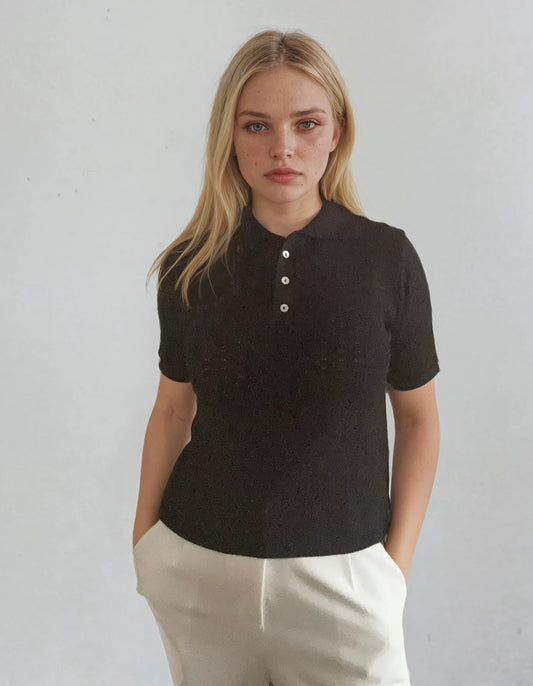 Knit Polo Shirt with Button Placket – Light Blue