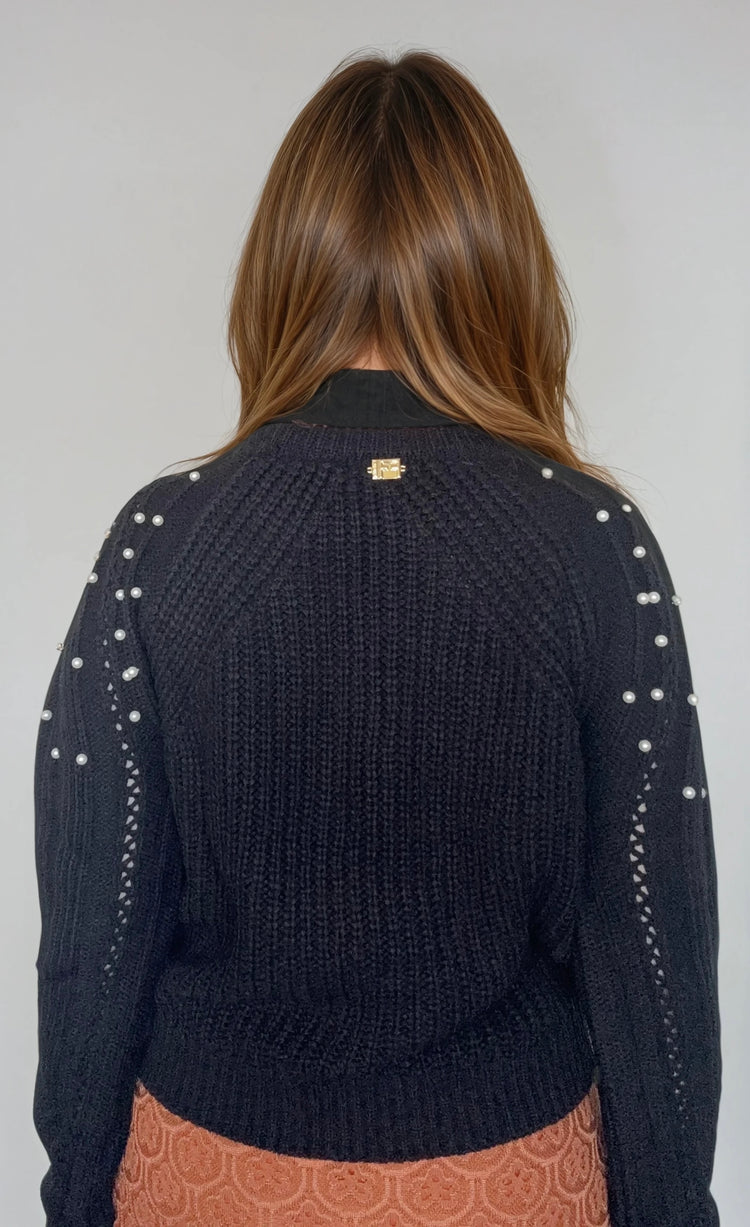 Knit Blouses with Pearl Details – Black