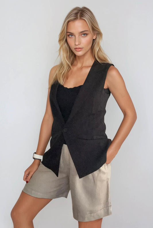 Sleeveless Long Vest – Black