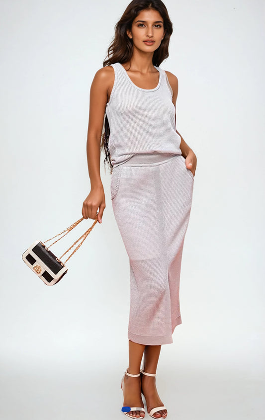 Textured Kni Tank Top - White