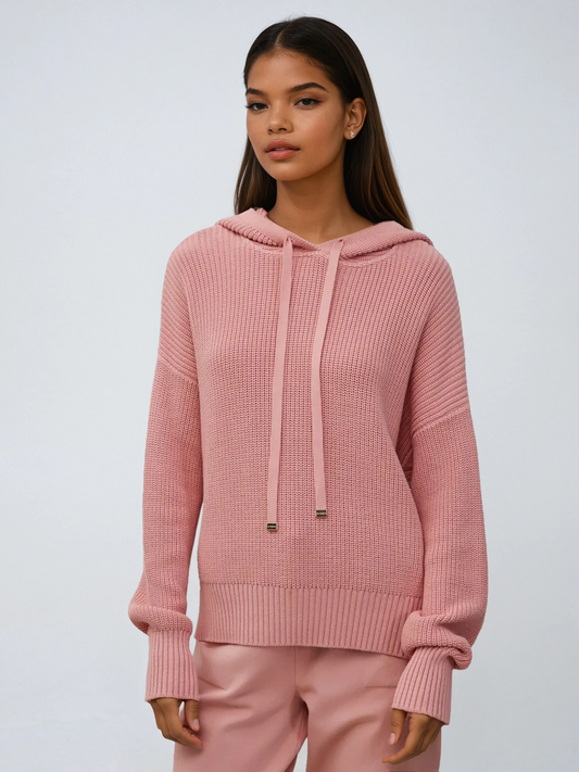 Knit Hoodie Sweater – Nude