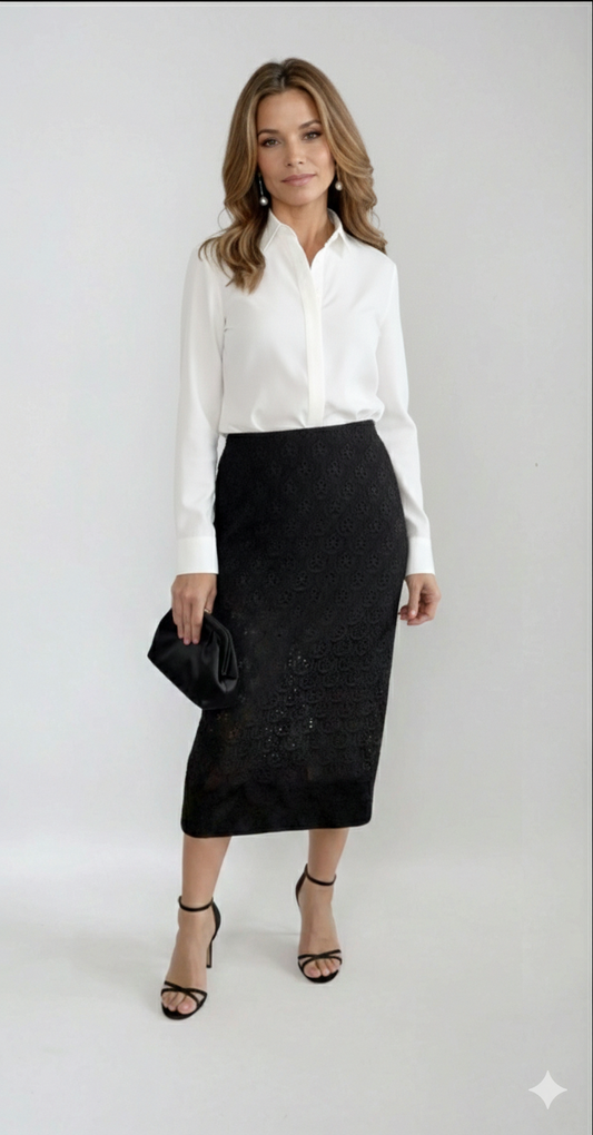 Lace Midi Skirt with Floral Details