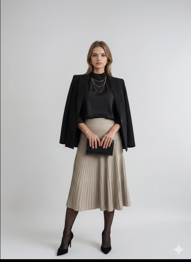 Pleated Knit Skirt